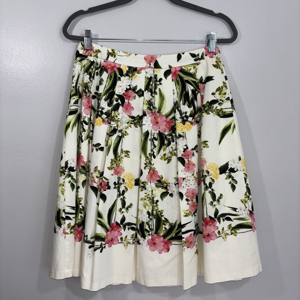 Talbots Floral Trellis Cream/Pink Pleated Midi Skirt Women's Size 4 - Picture 2 of 5
